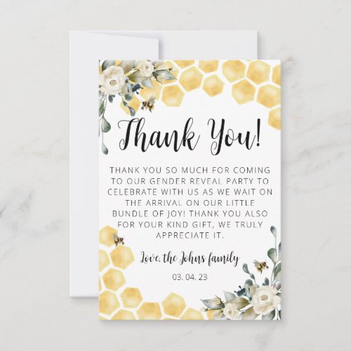 What will baby bee gender reveal Thank you Card I Invitation