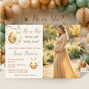 What Will Baby Bee Photo Shower & Gender Reveal Invitation