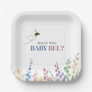 What Will Baby Bee? Pink Blue Gender Reveal Paper Plates
