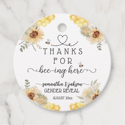 What will baby bee sunflower Gender Reveal Favor Tags