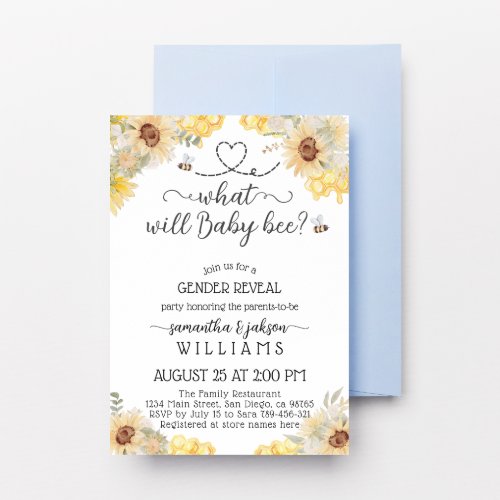 What will baby bee sunflower Gender Reveal Invitation