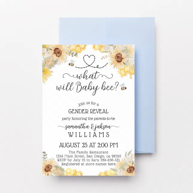 What Will Baby Bee Sunflower Gender Reveal Invitation 