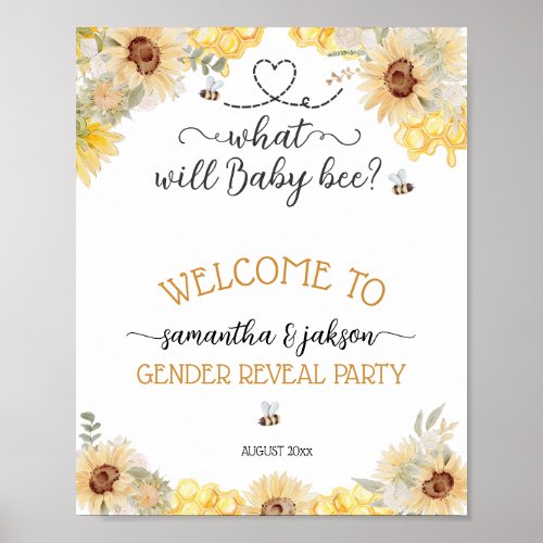 What will baby bee sunflower Gender Reveal welcome Poster