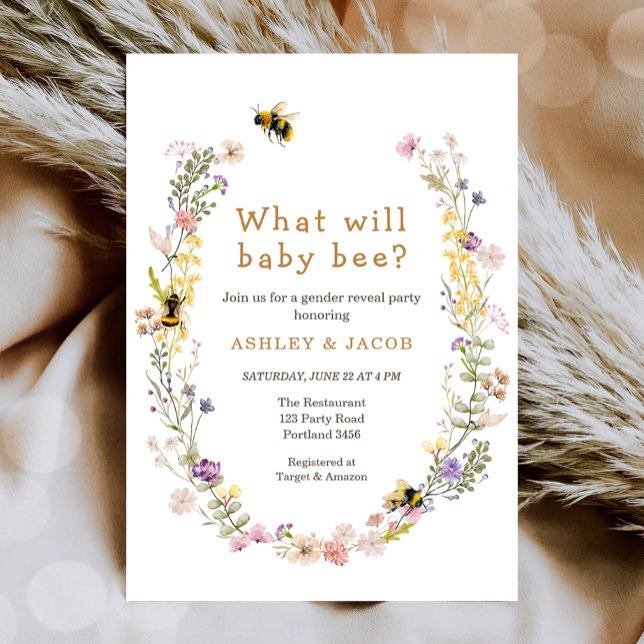 What will Baby Bee Wildflower Gender Reveal Invitation (Creator Uploaded)