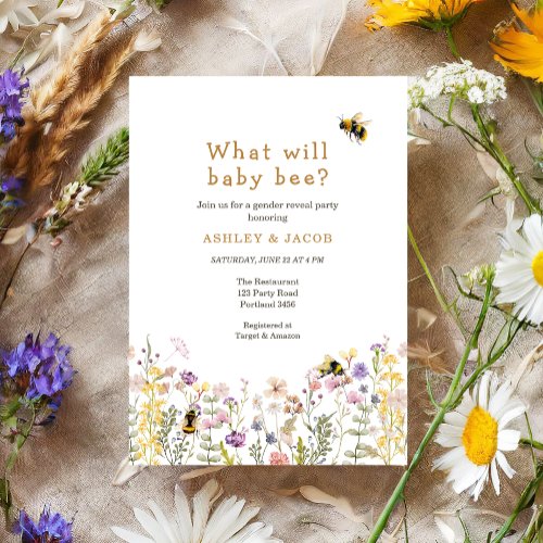 What will Baby Bee Wildflower Gender Reveal Invitation