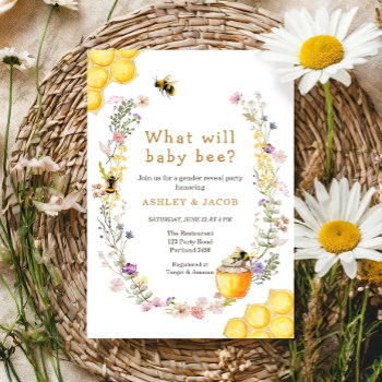 What Will Baby Bee Wildflower Gender Reveal Invitation by Anietillustration at Zazzle