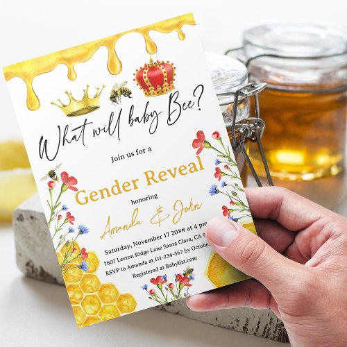 What Will Baby Bee Yellow Floral Gender Reveal Invitation