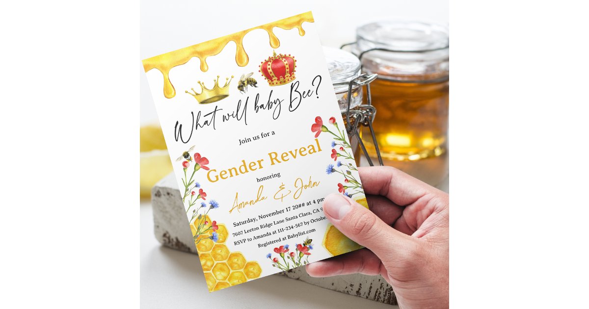 What Will Baby Bee Yellow Floral Gender Reveal Invitation | Zazzle