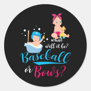 What Will It Be Baseball Bow Gender Reveal Big Lit Classic Round Sticker