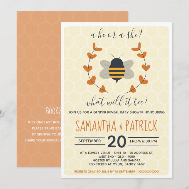 What Will It Bee Gender Reveal Baby Shower Invitation (Front/Back)