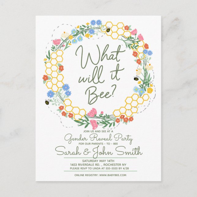 What will it Bee Gender Reveal Postcard Invite (Front)