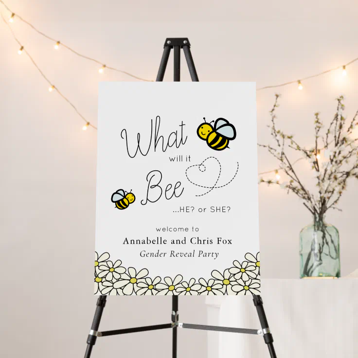 What Will It Bee Gender Reveal White Welcome Foam Board Zazzle What Will It Bee Gender Reveal White Welcome Foam Board Zazzle