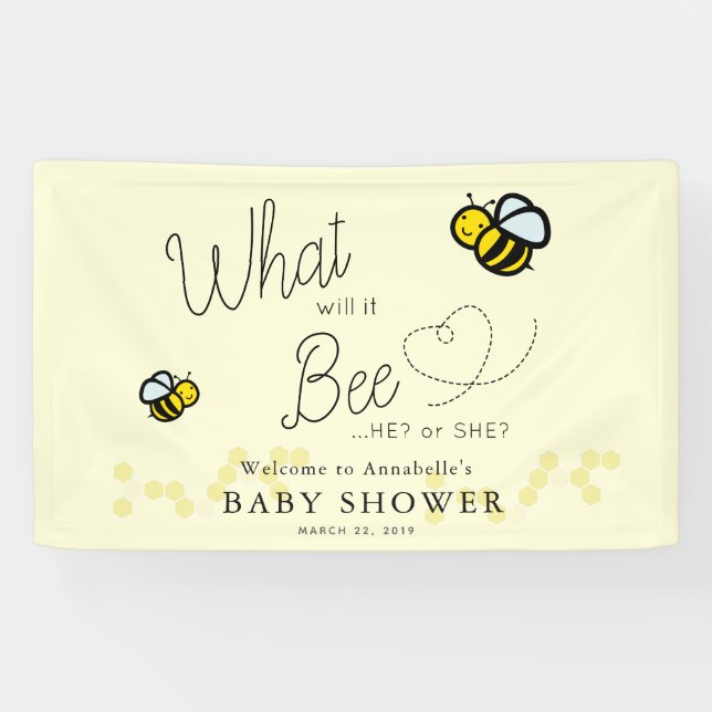 What will it Bee Gender Reveal Yellow Baby Shower Banner (Horizontal)