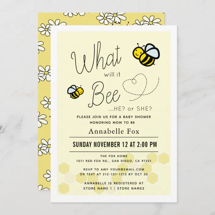 What Will It Bee Gender Reveal Yellow Baby Shower Invitation Zazzle Com