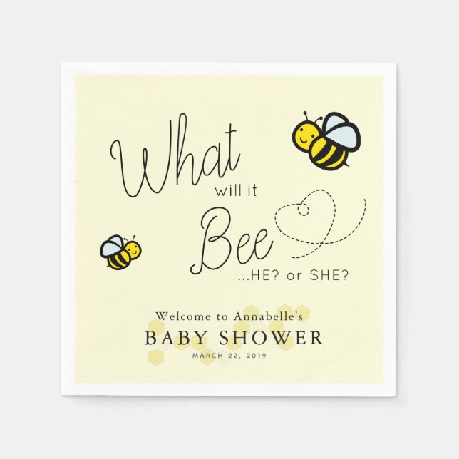 What will it Bee Gender Reveal Yellow Baby Shower Napkins (Front)