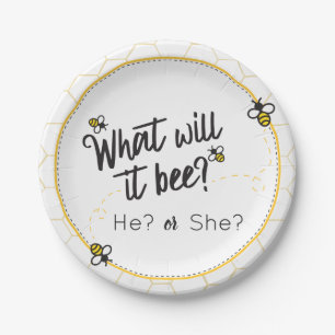 What will it Bee? He She Gender Reveal Baby Shower Paper Plates