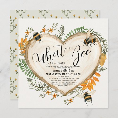 What will it Bee Wood Slice Heart Gender Reveal Invitation