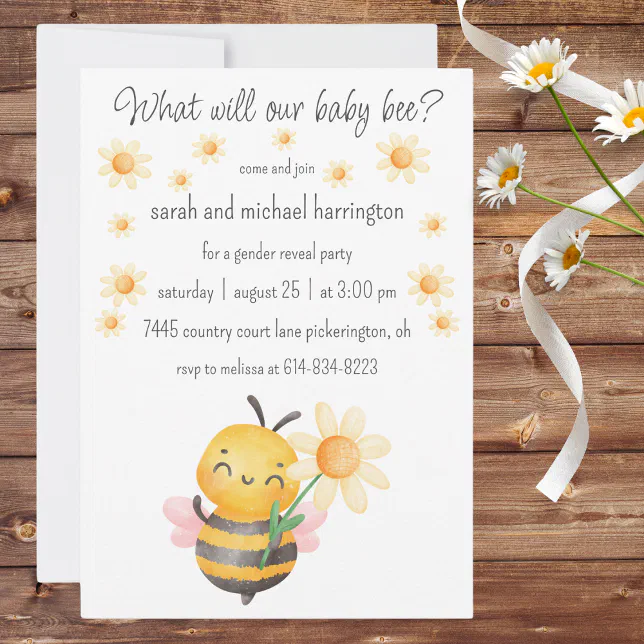 What Will Our Baby Bee Gender Reveal Party Invitation | Zazzle