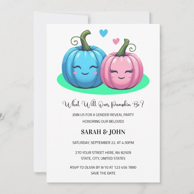 What Will our Pumpkin Be Fall Gender Reveal Invitation (Front)