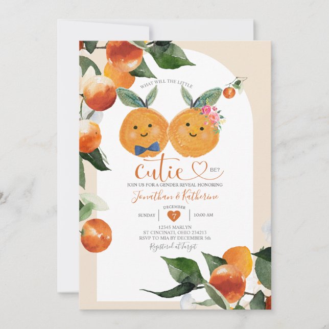 What will the little cutie be Orange Gender Reveal Invitation (Front)