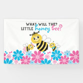 "A Little Honey Bee Is On The Way" Banner - Gold Glitter Baby Shower Decor For Pregnancy Announcement