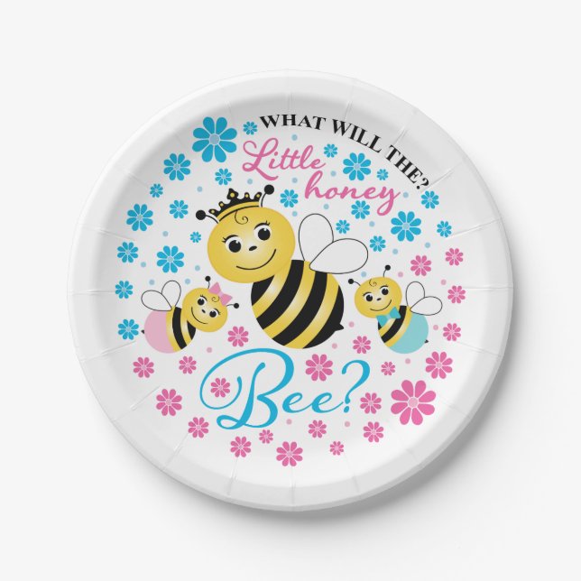 What Will The Little Honey Bee Gender Reveal Paper Plates (Front)
