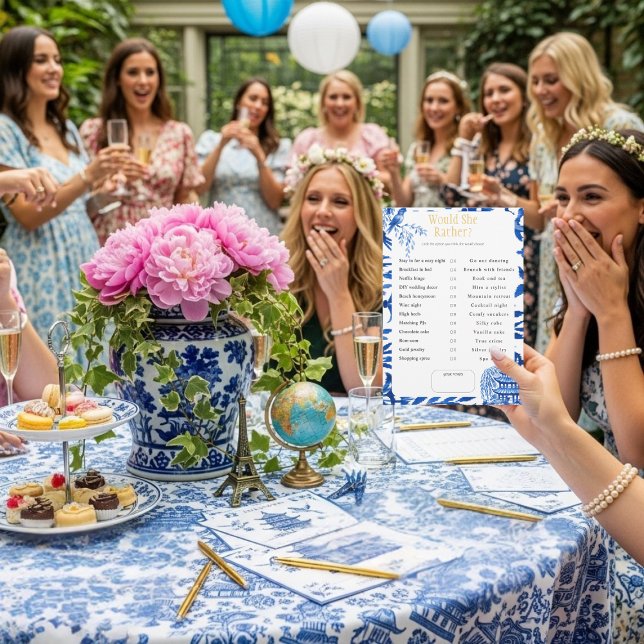 What Would She Choose? Blue Bridal Shower game Invitation (What Would She Choose? Blue Bridal Shower game)
