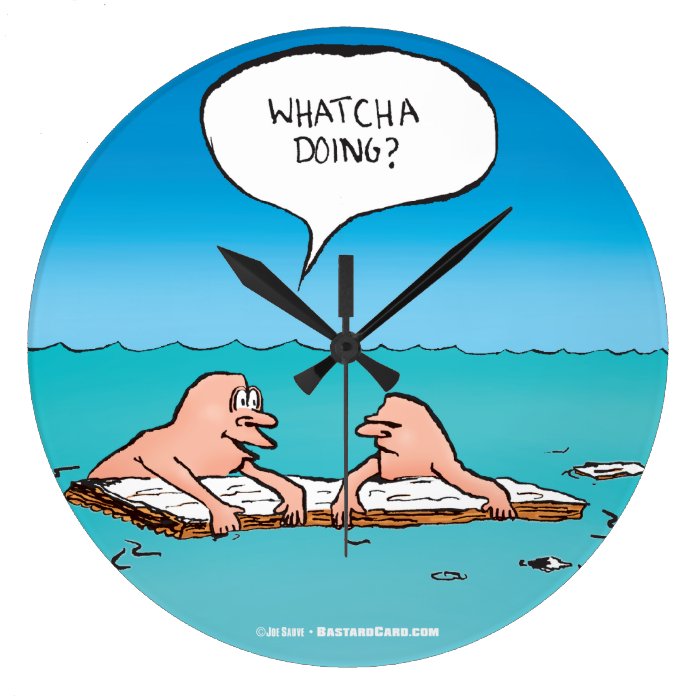 Whatcha Doing? Funny Shipwreck Cartoon Wall Clocks