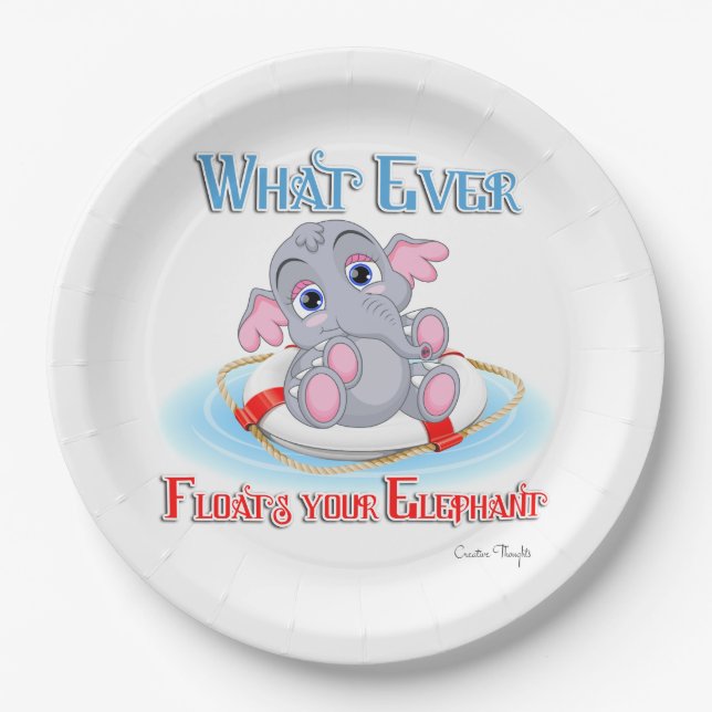 Whatever Floats Your Baby Elephant Paper Plates (Front)