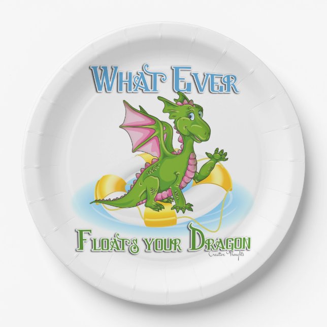Whatever Floats Your Dragon Cute Paper Plates (Front)