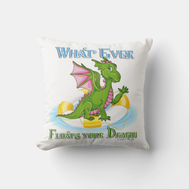 Whatever Floats Your Dragon Cute Throw Pillow (Front)