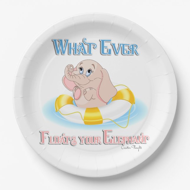 Whatever Floats Your Elephant 4 Paper Plates (Front)