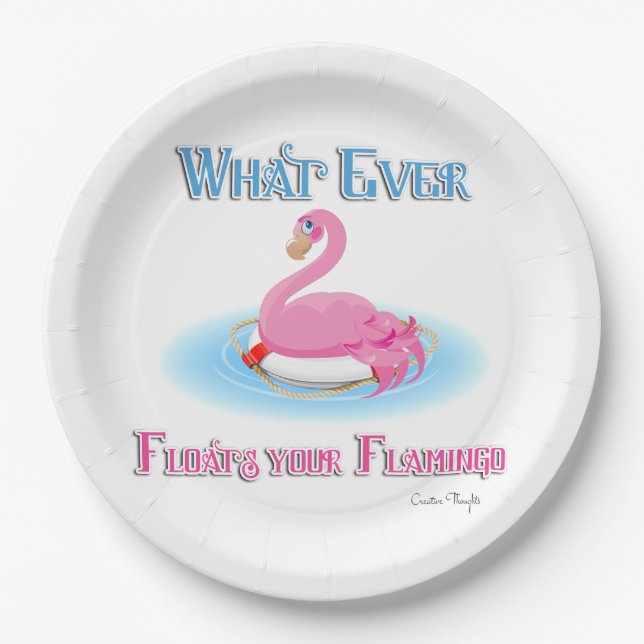 Whatever Floats Your Flamingo 2 Paper Plates (Front)