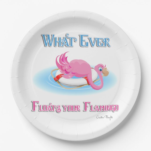 Whatever Floats Your Flamingo 3 Paper Plates (Front)