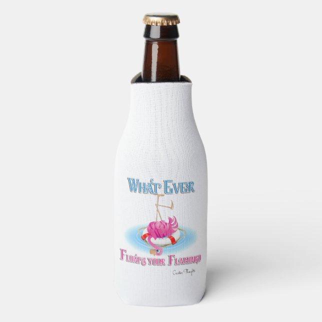 Whatever Floats Your Flamingo Bottle Cooler (Bottle Front)