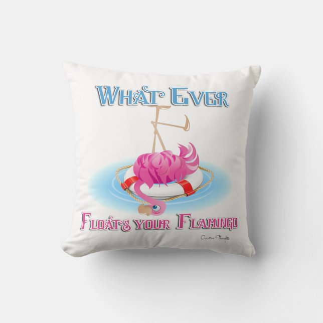 Whatever Floats Your Flamingo Throw Pillow (Front)