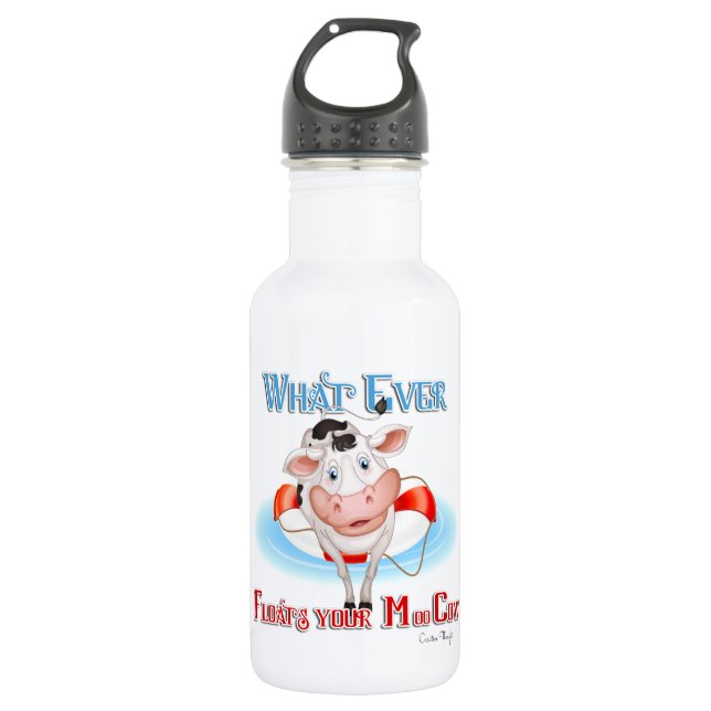 Whatever Floats Your Moo Cow Stainless Steel Water Bottle (Front)