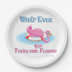 Whatever Floats Your Pink Flamingo Paper Plates