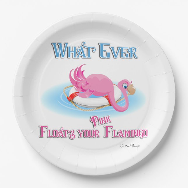 Whatever Floats Your Pink Flamingo Paper Plates (Front)