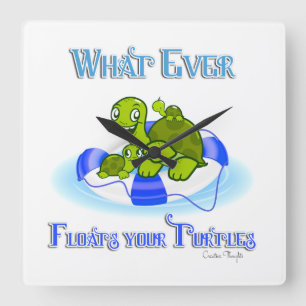 Whatever Floats Your Turtles 3 Square Wall Clock