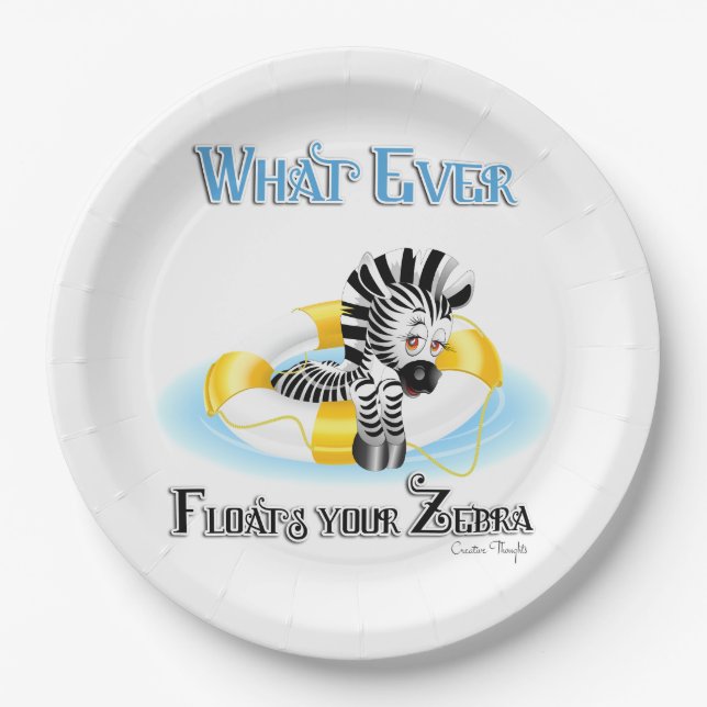 Whatever Floats Your Zebra 3 Paper Plates (Front)