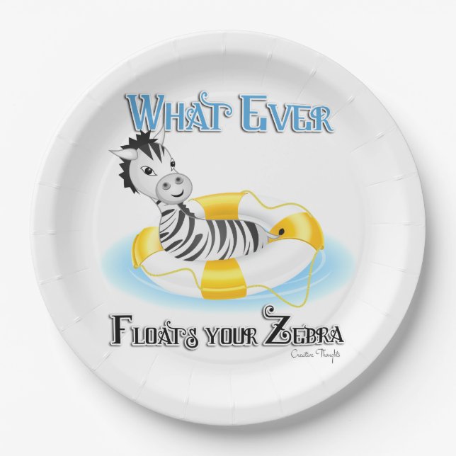Whatever Floats Your Zebra 4 Paper Plates (Front)