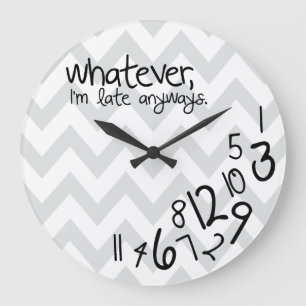 whatever - gray and white chevron large clock