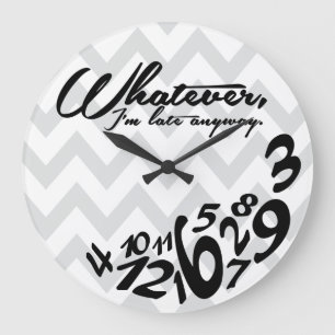 whatever - gray and white chevron large clock