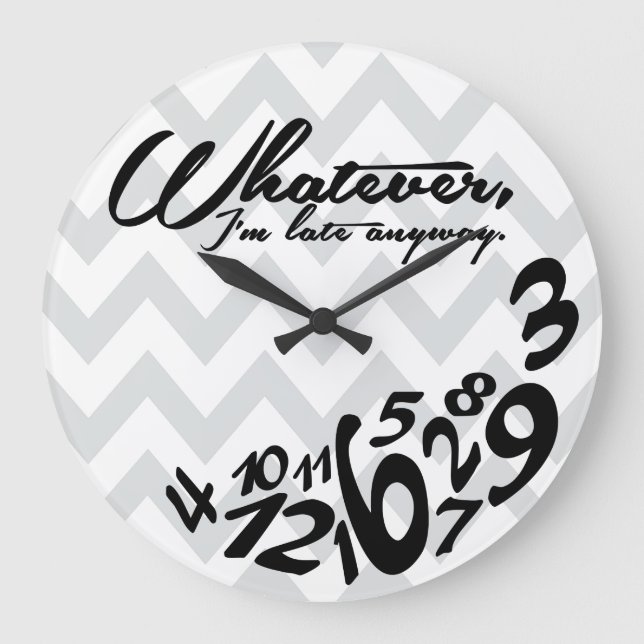 whatever - gray and white chevron large clock (Front)