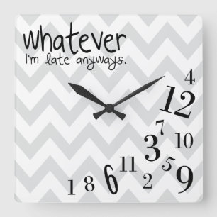 whatever - gray and white chevron square wall clock