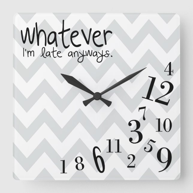 whatever - gray and white chevron square wall clock (Front)