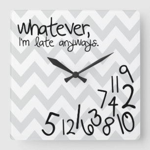 whatever - gray and white chevron square wall clock