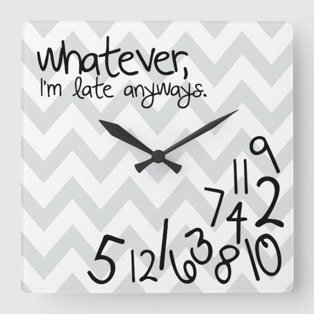 whatever - gray and white chevron square wall clock (Front)
