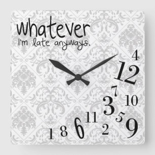 whatever - gray and white damask pattern square wall clock